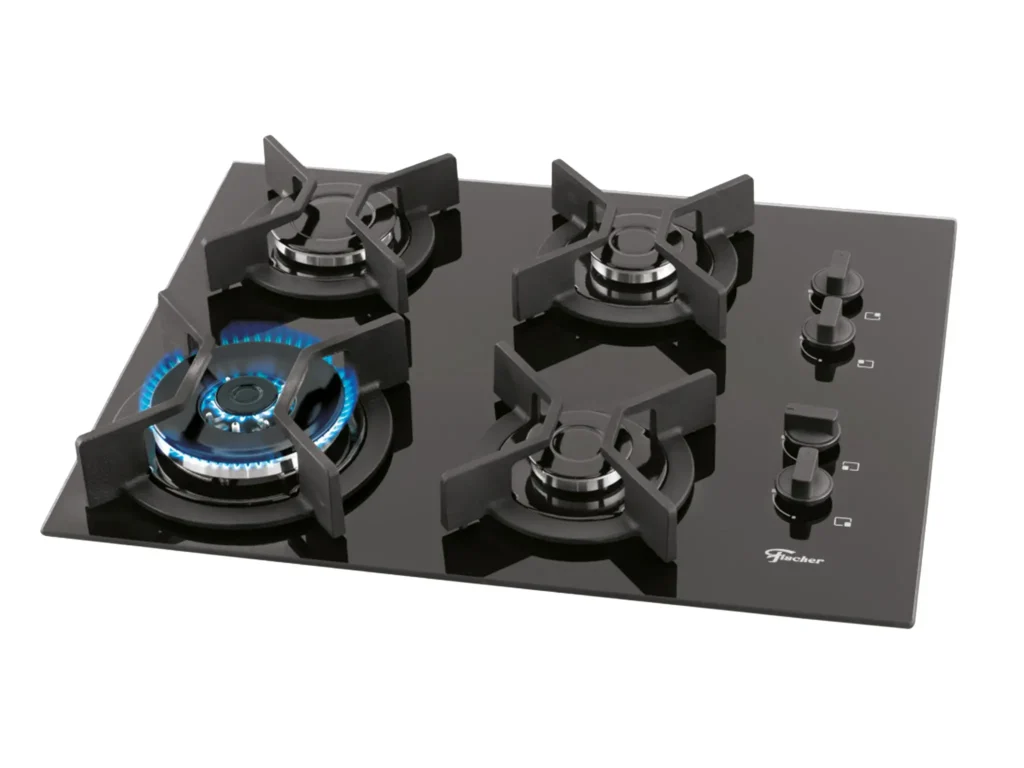 Fogão Cooktop 4Q TC Infinity Gás Mesa Vidro Preto Fischer Hidronox