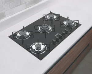 Cooktop Tramontina Glass Brasil 5 Bocas 70cm – Mesa de Vidro Temperado Preto, Queimador Tripla Chama e Acendimento Automático.