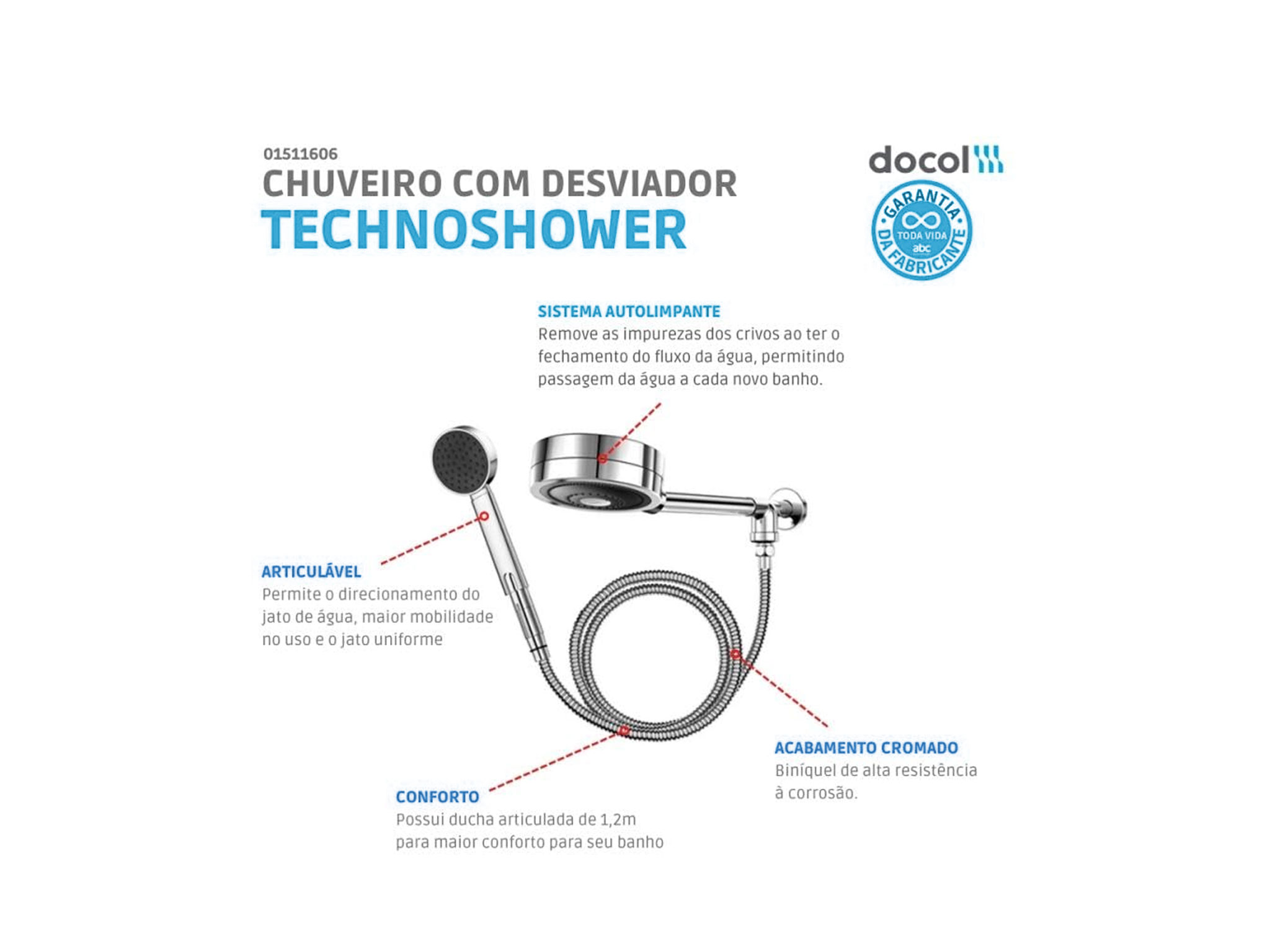 Kit 2 Unidades Chuveiro Technoshower com Desviador Chrome Docol 01511606 - Imagem 3
