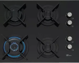 Cooktop Fischer Infinity 4 Bocas a Gás com Mesa de Vidro Preto, Trempes de Ferro Fundido e Acendimento Automático.