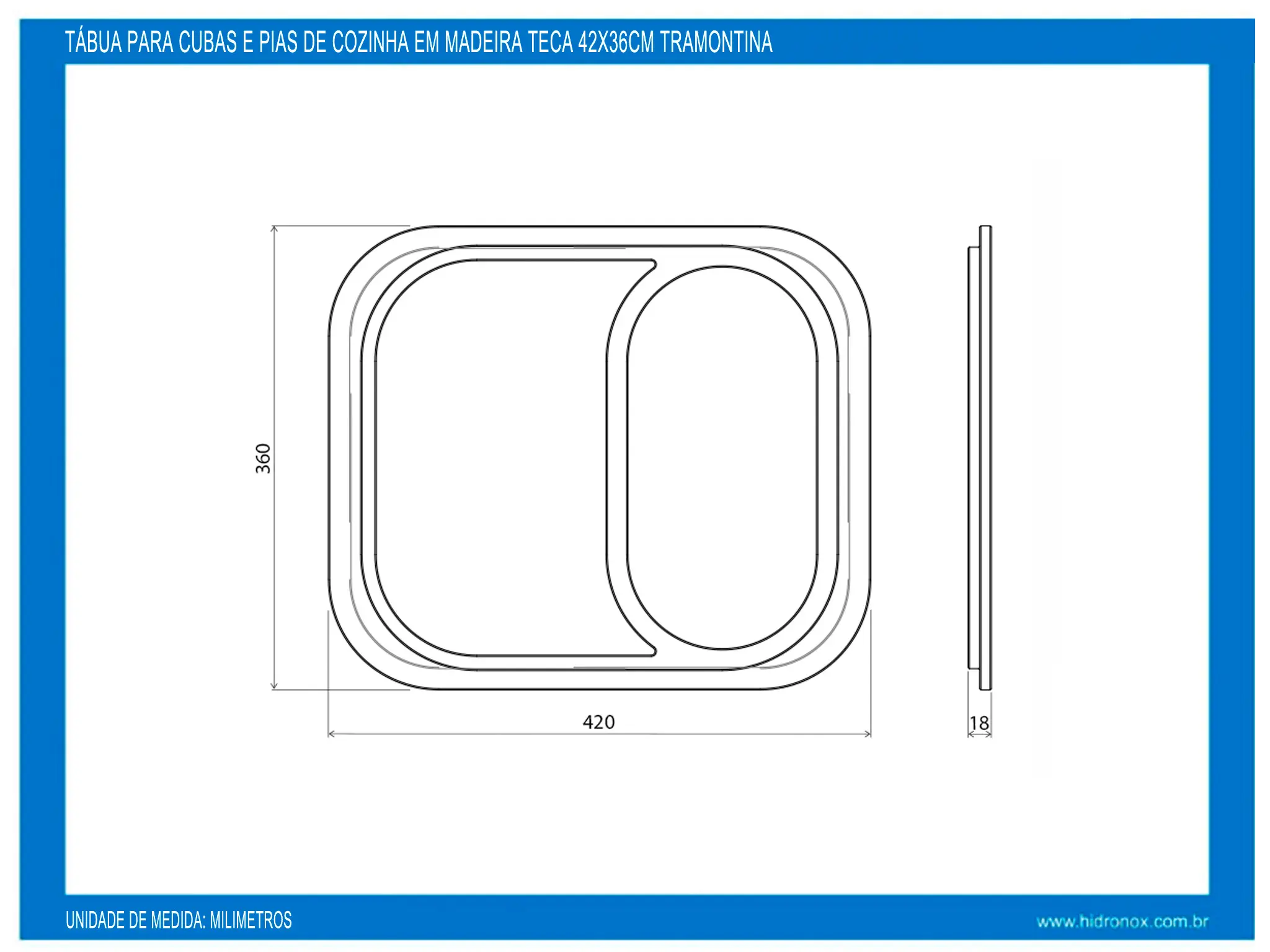 Tábua para Cubas e Pias de Cozinha em Madeira 420 x 360 mm - Tramontina -  94530006