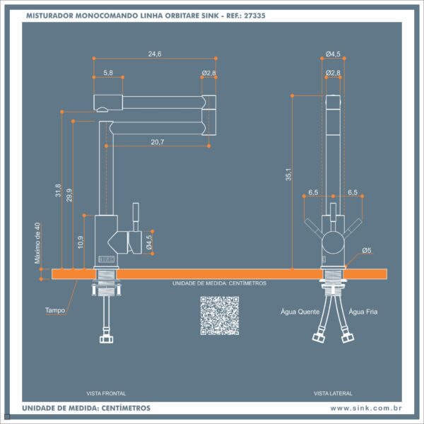 Medidas Misturador Orbitare Sink