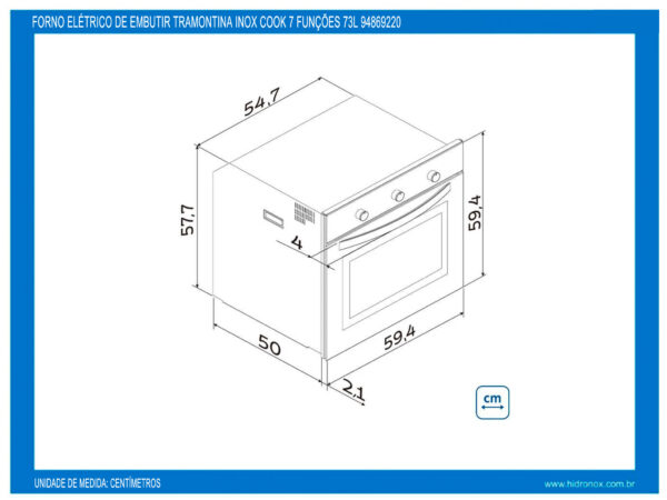 Forno Elétrico de Embutir Tramontina Inox Cook 7 Funções 73 L