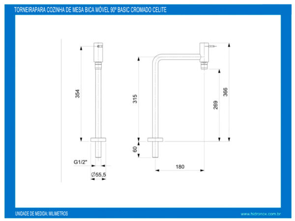 Torneira Celite Para Cozinha De Mesa Bica Móvel 90º Basic Cromado