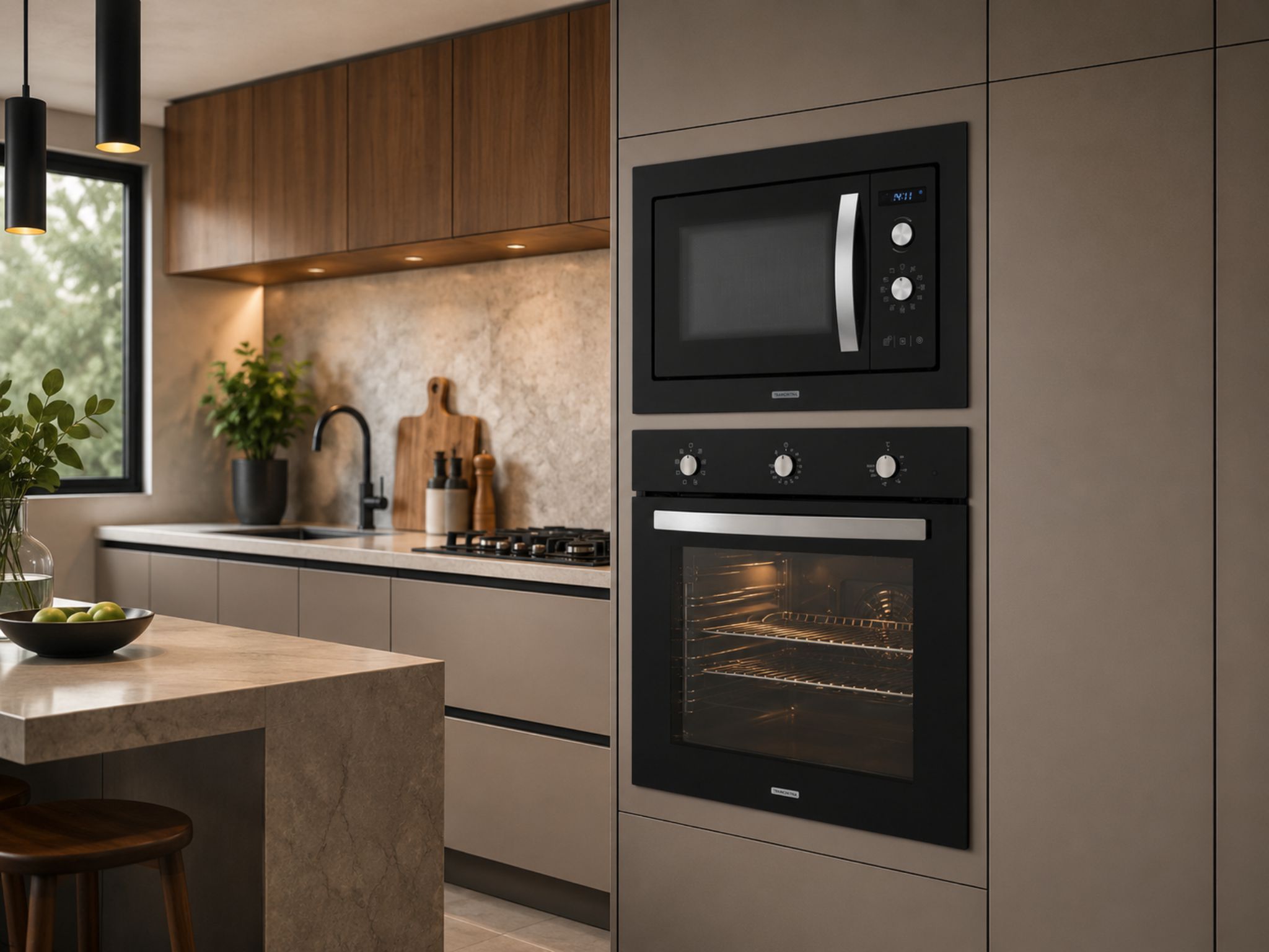 Torre Forno e Micro Ondas Tramontina Vidro Preto