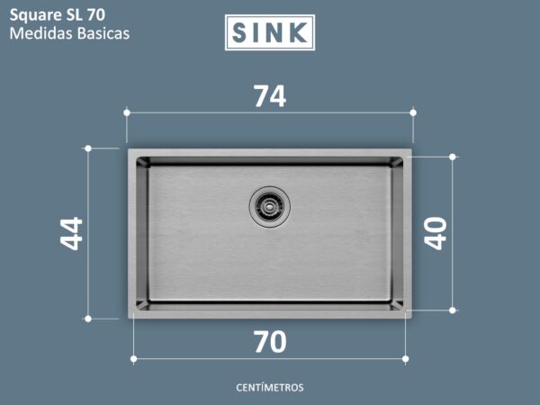 Cuba Inox Square Light 700X400X200mm Embutir Escovada Sink - Image 4