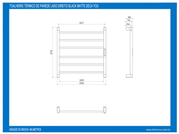 Toalheiro Termico de Parede 127V Lado Direito Black Matte Deca You 2044.BL110D.AQC.MT