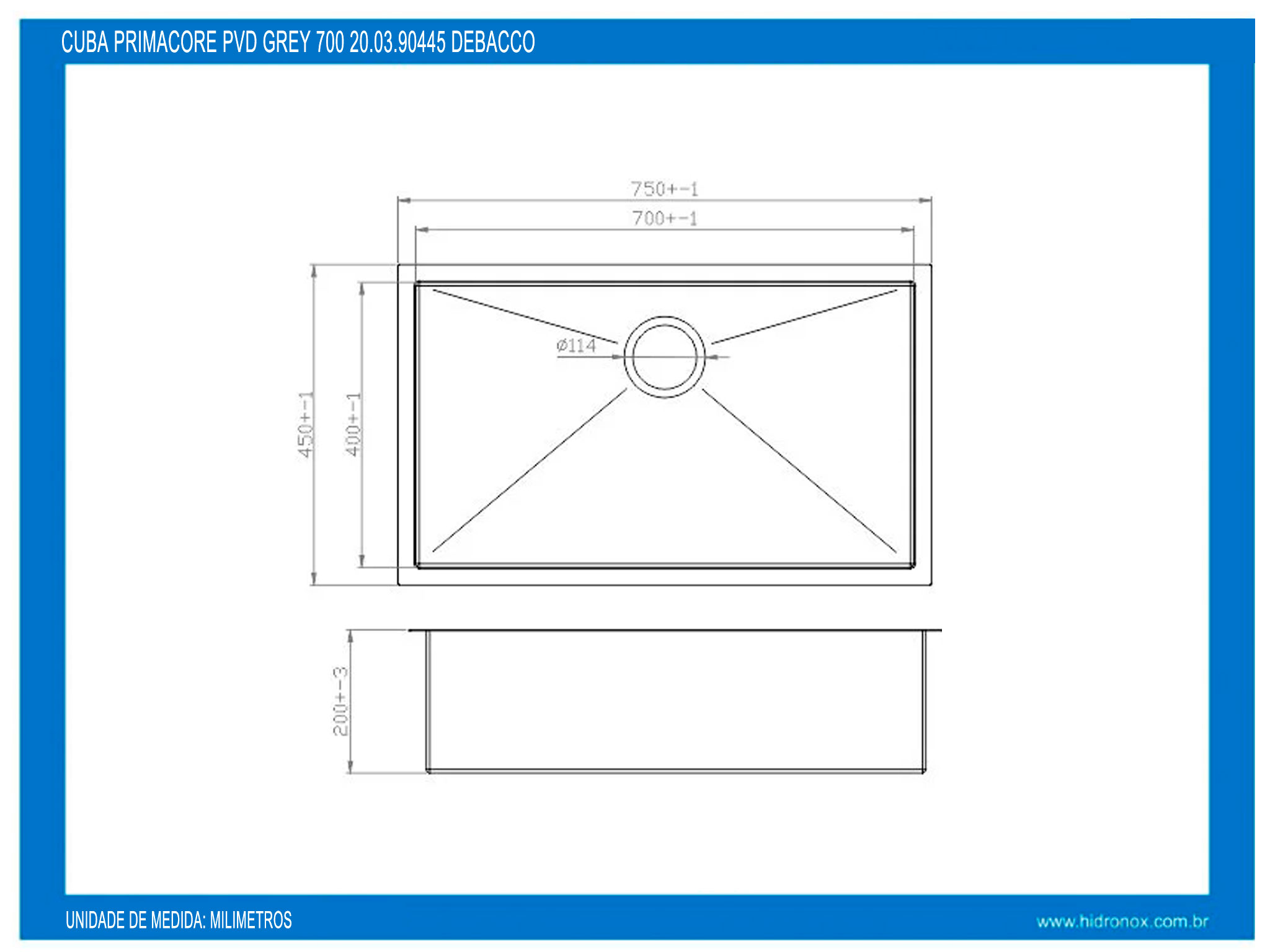 Cuba Debacco Primaccore 700 PVD Nano Gray 700x400x200mm 20.03.80450