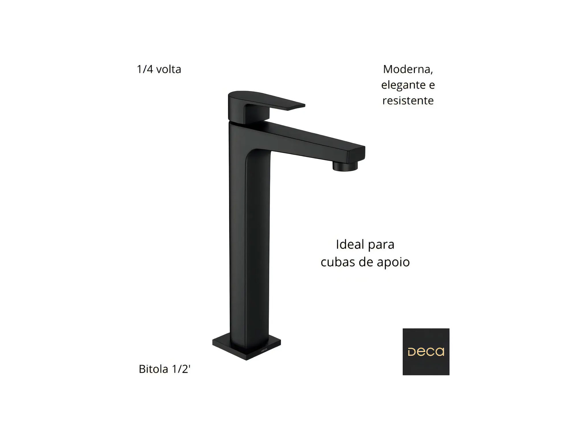 Torneira Mesa Bica Media Level Lavatorio Black Matte Deca 1193.BL26.MT